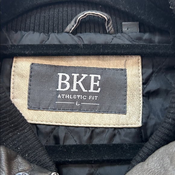 BKE Jacket Brown‎ Faux Leather Full Zip Lined Biker Moto Wolverine Size Large - Picture 2 of 8